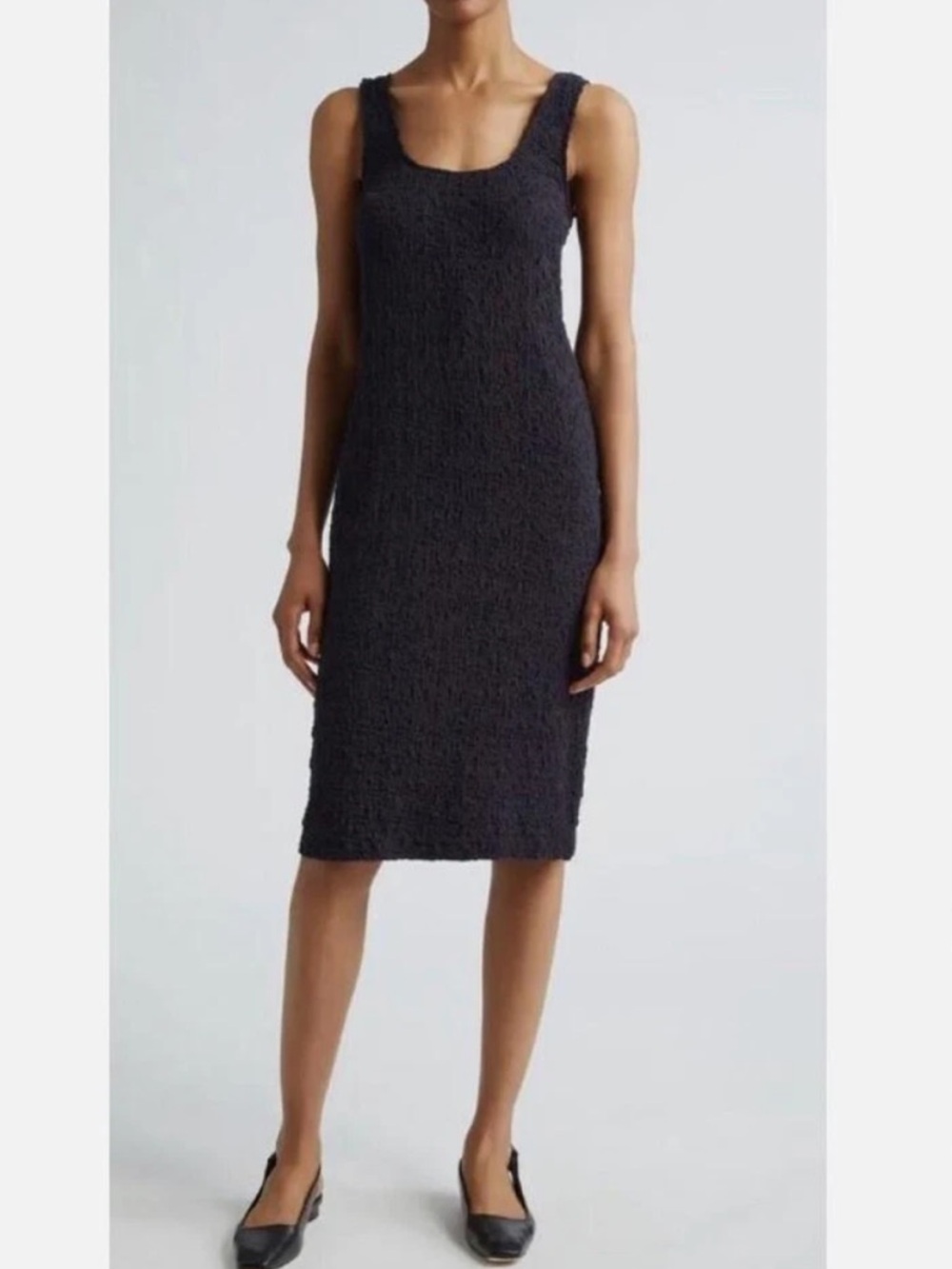 Vince Smocked Square Neck Tank Dress Dark Blue Coastal Texture Size Small